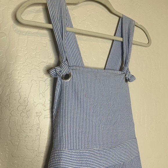 Blue and White Wide Leg Jumpsuit with Square Neckline - Picture 2 of 10